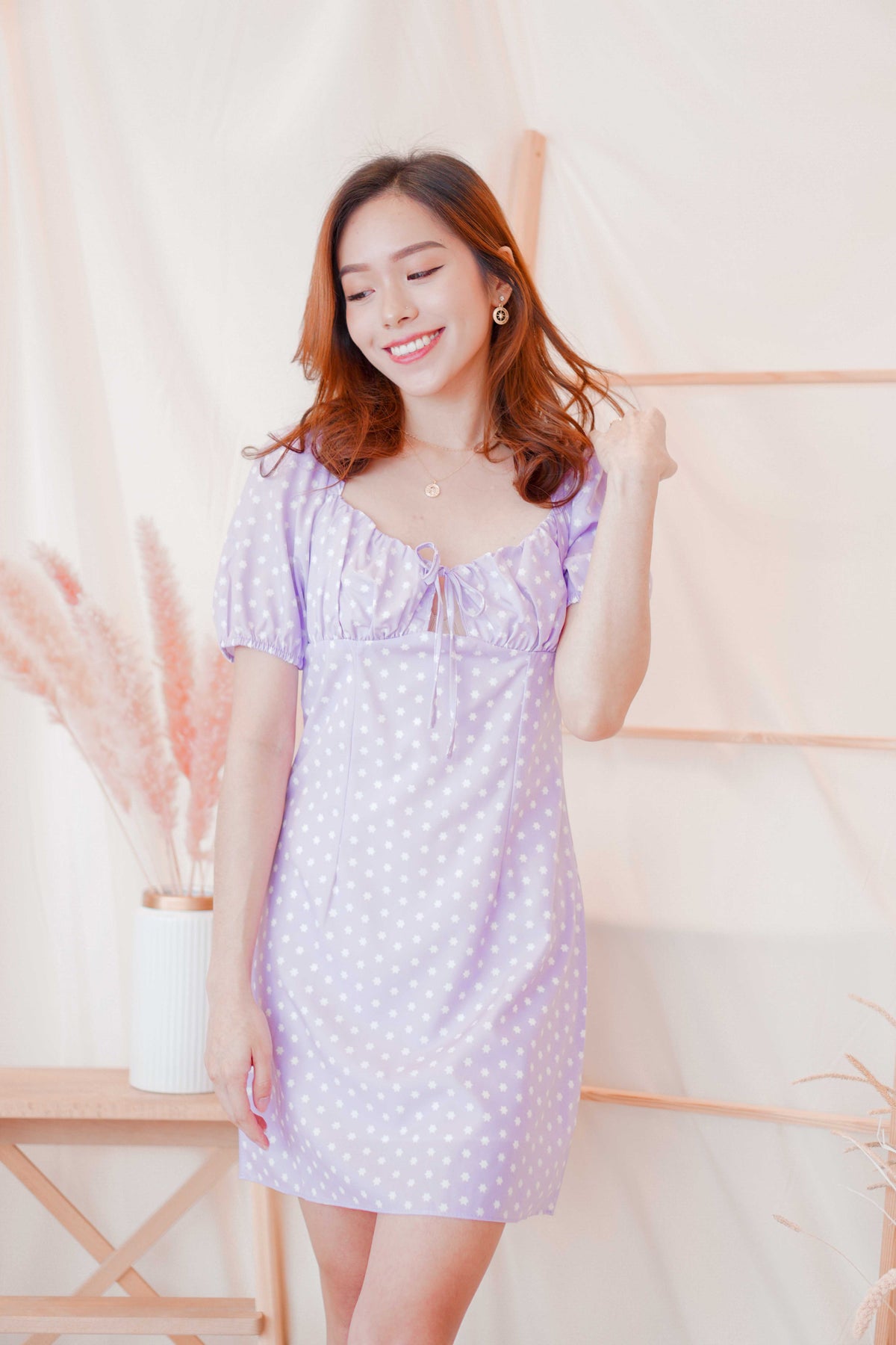 Snowflake Wishing Puffy Sleeves Dress in Purple