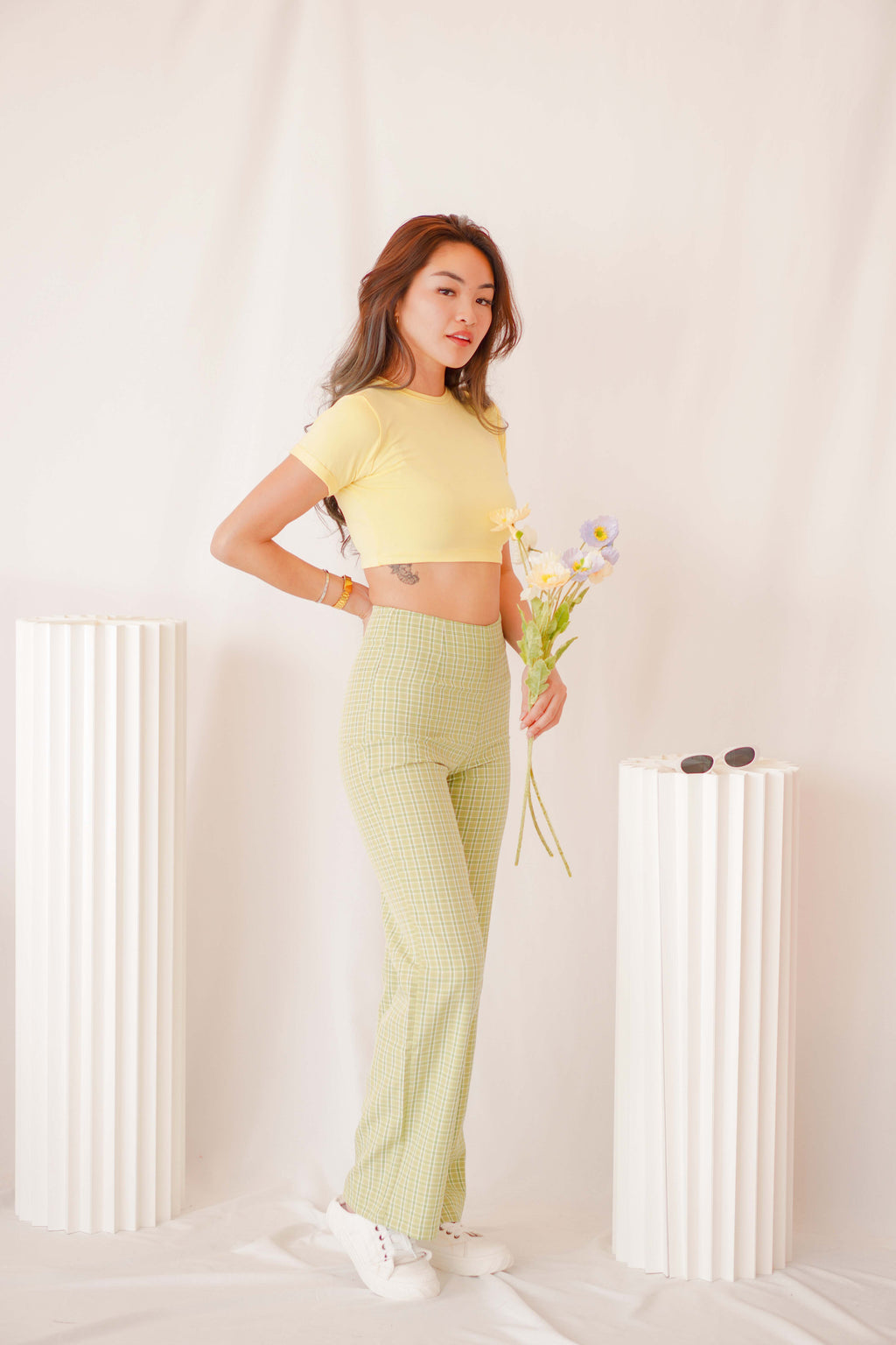 Honeydew Checkered Pants in Green