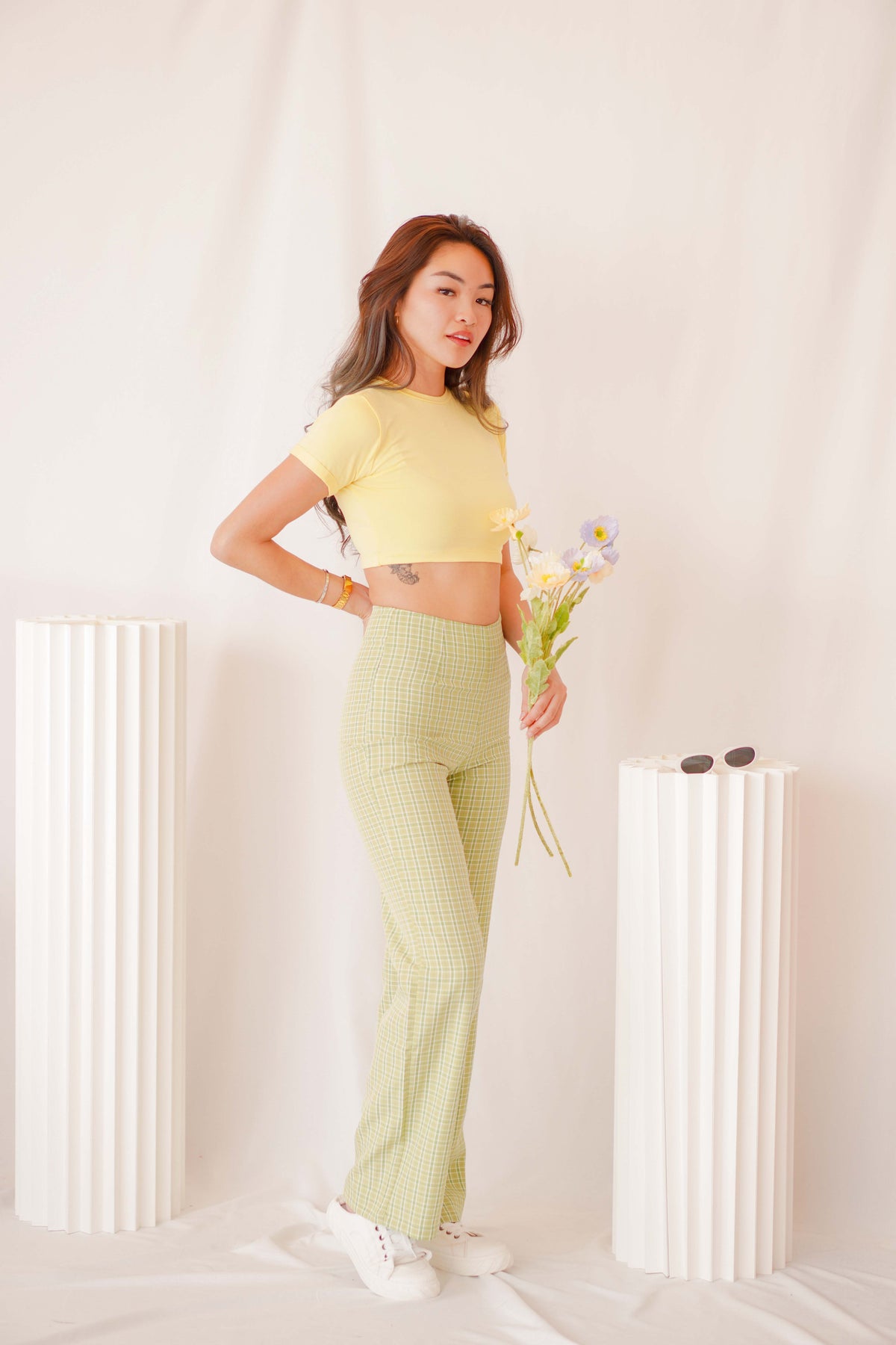Honeydew Checkered Pants in Green