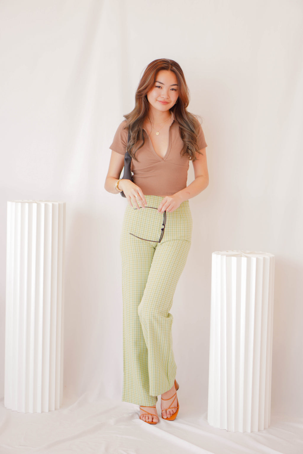 Honeydew Checkered Pants in Green