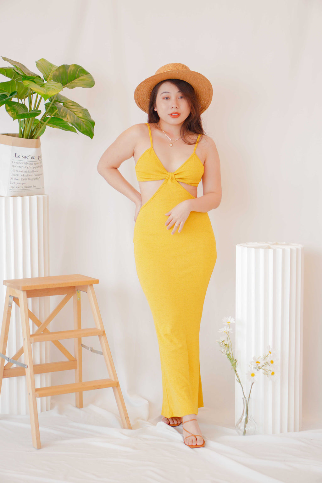 Love Island Maxi Cutout Dress in Yellow