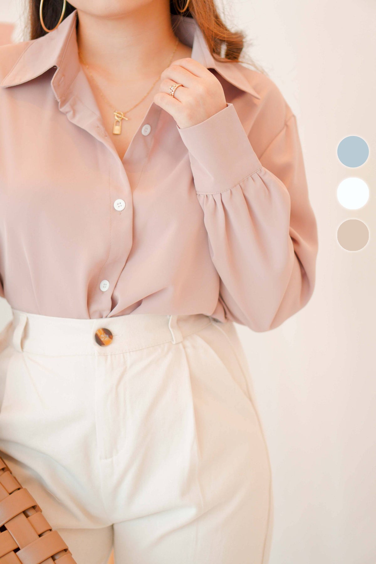 Kiv Button Down Top in Khaki