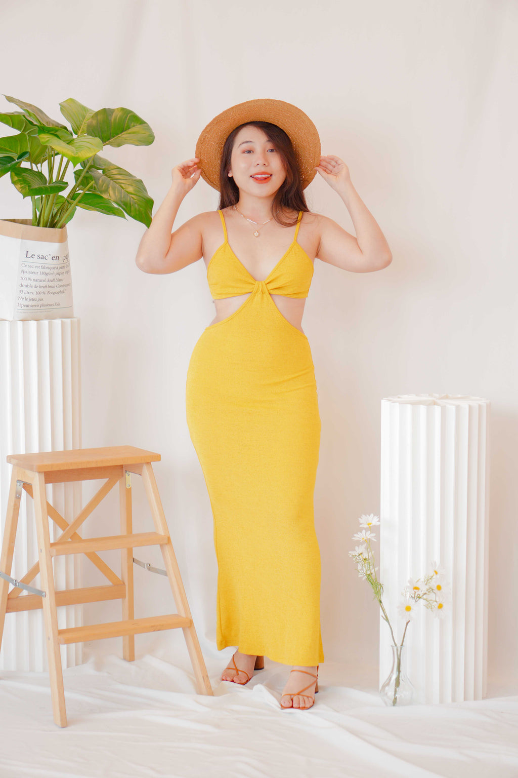 Love Island Maxi Cutout Dress in Yellow