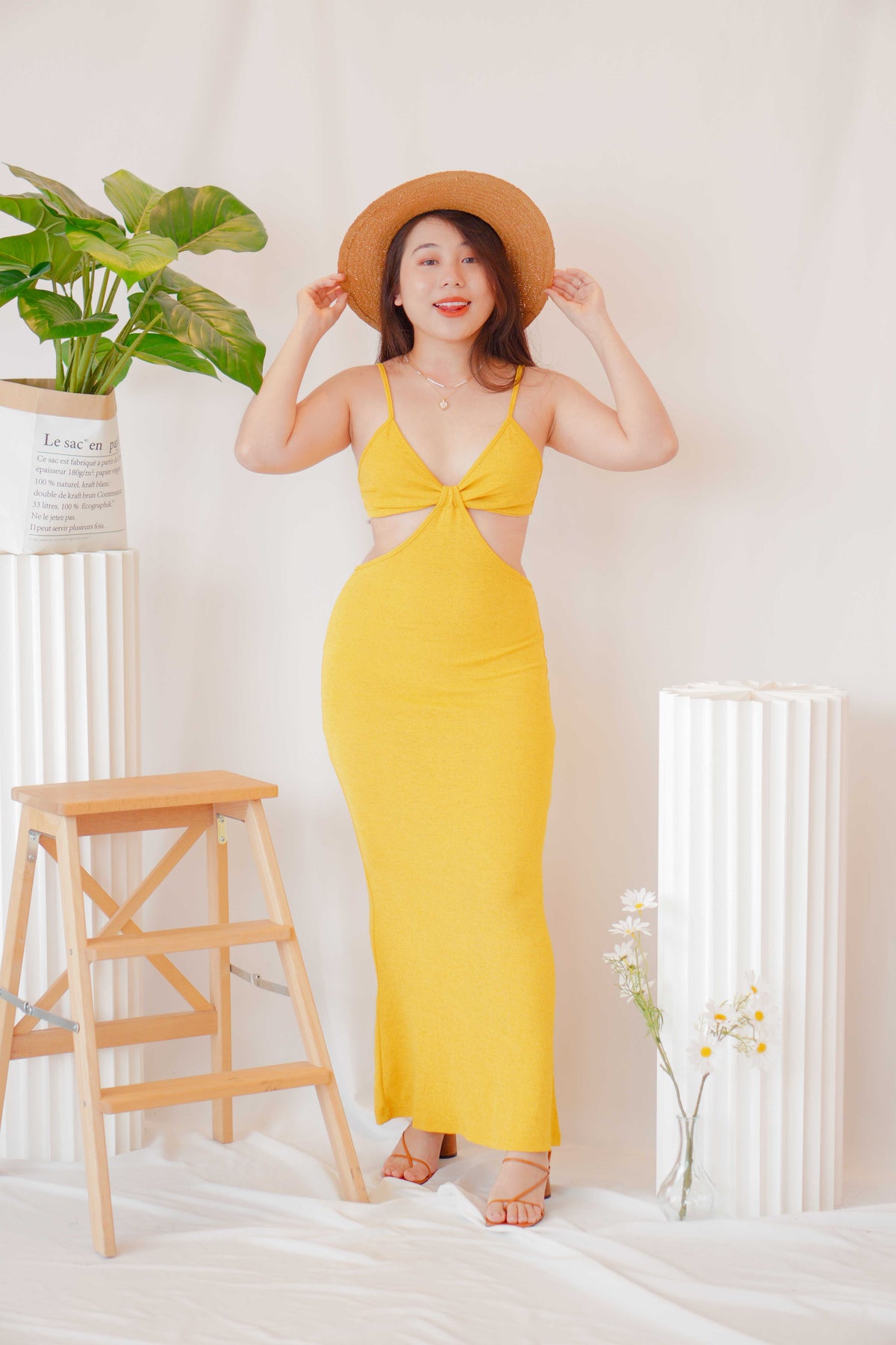 Love Island Maxi Cutout Dress in Yellow
