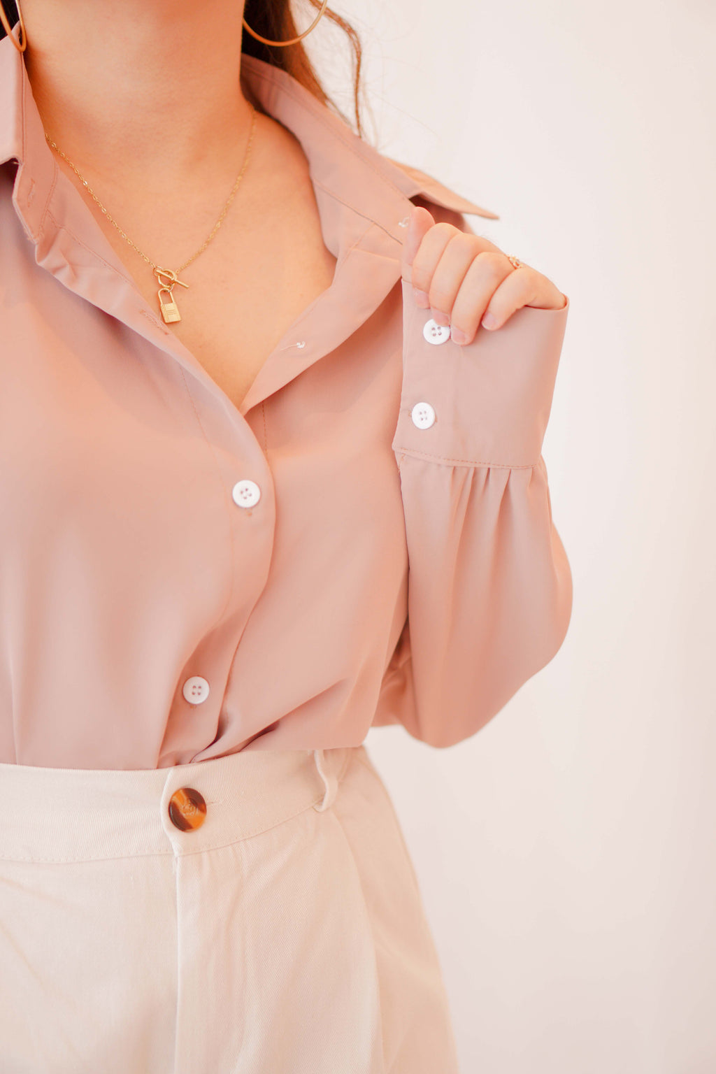Kiv Button Down Top in Khaki