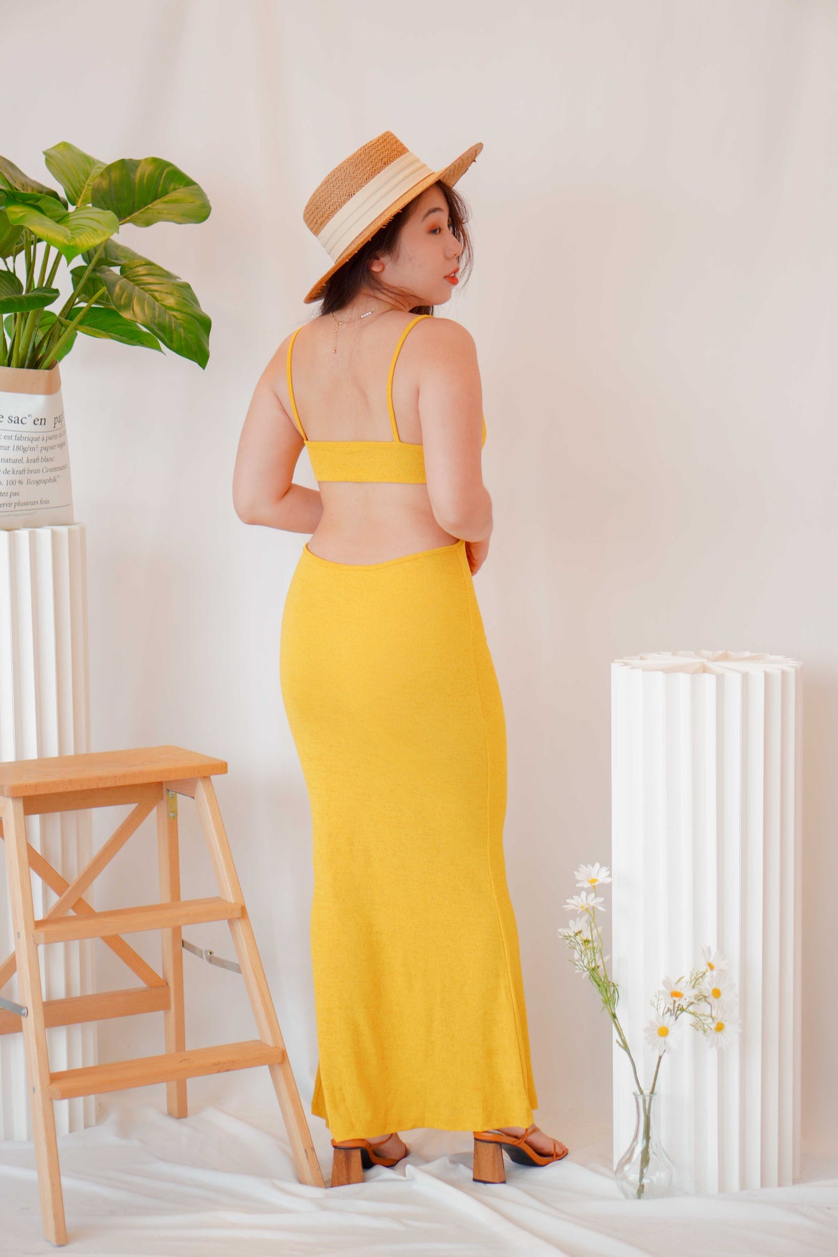 Love Island Maxi Cutout Dress in Yellow