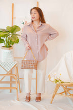 Kiv Button Down Top in Khaki