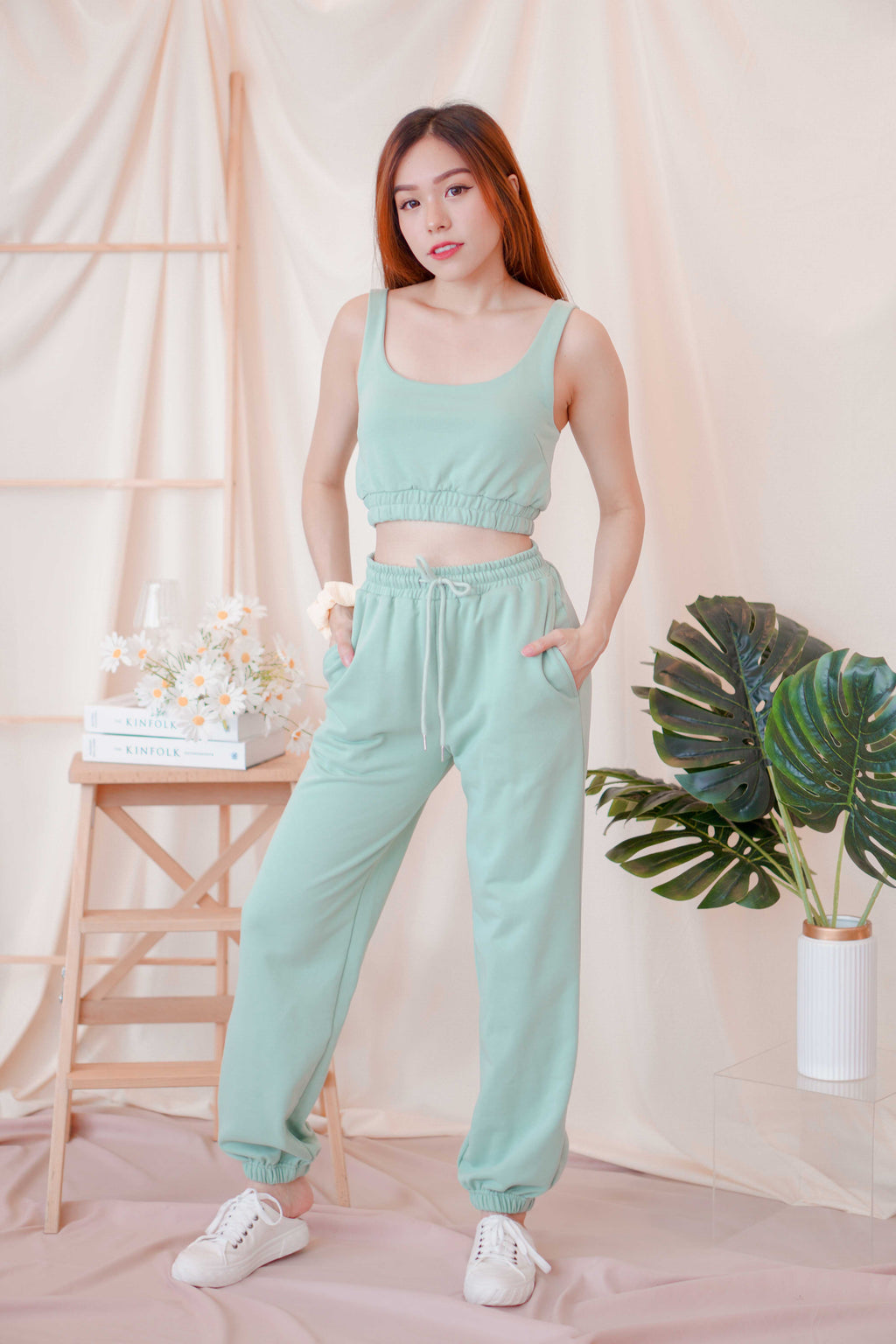 Calm Palms Crop Top in Mint Green