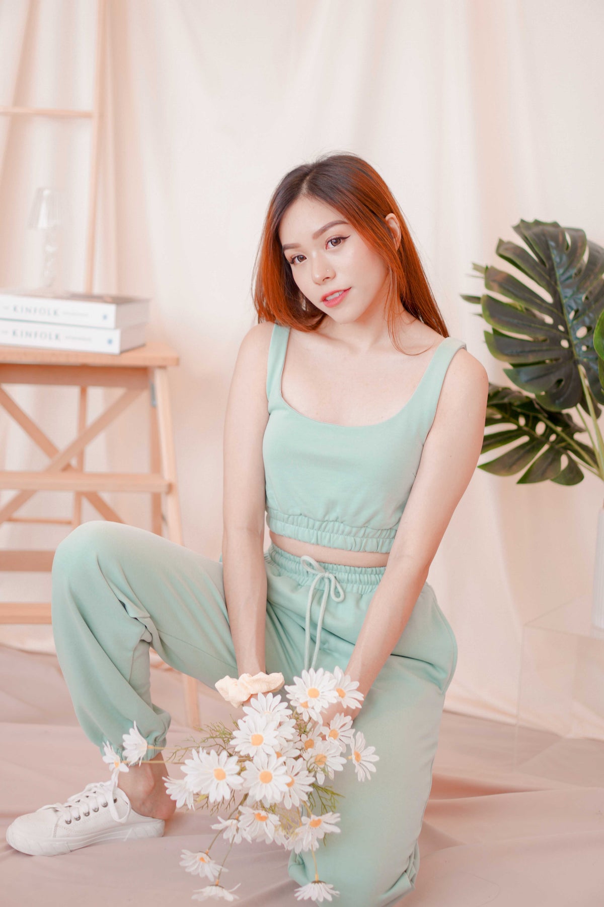 Calm Palms Crop Top in Mint Green