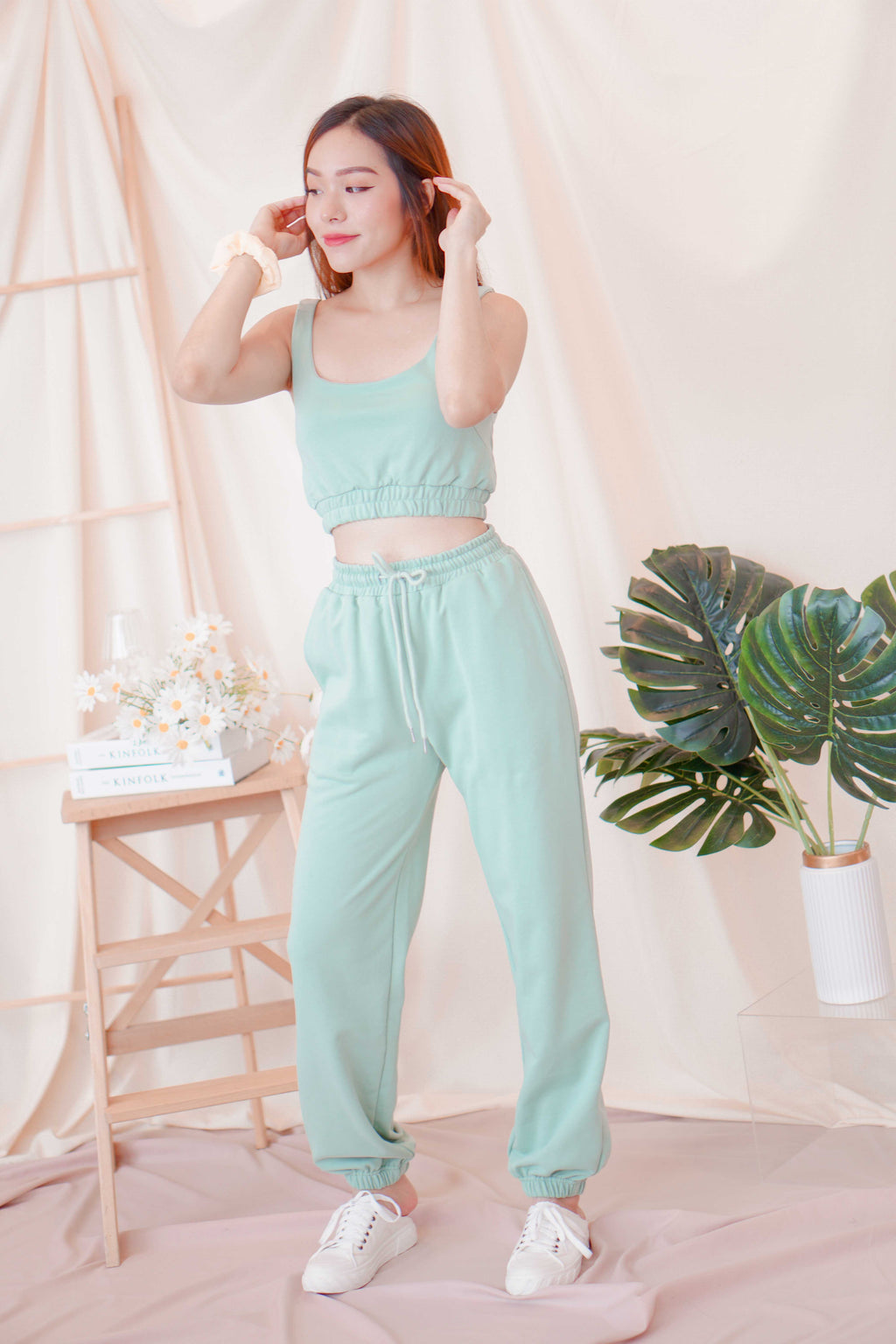 Calm Palms Crop Top in Mint Green
