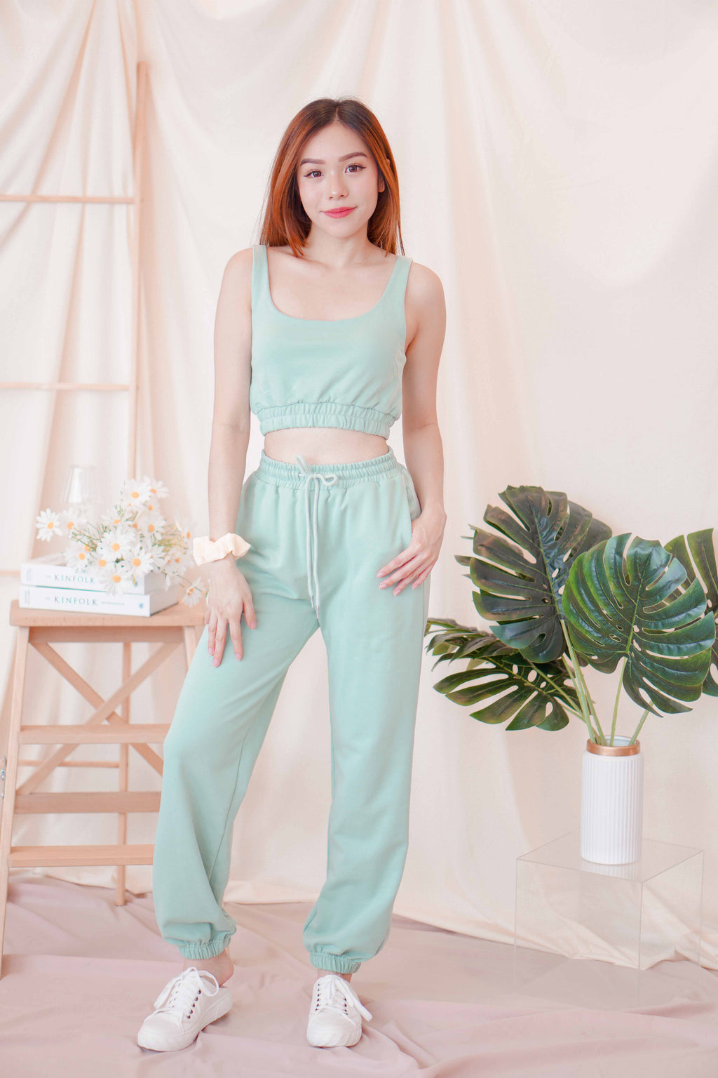 Calm Palms Crop Top in Mint Green
