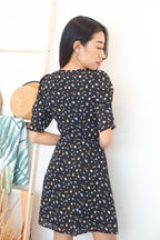Girly Days Floral Self Wrap Dress in Black