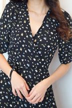 Girly Days Floral Self Wrap Dress in Black