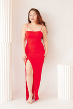 SLAY Maxi Dress with Slit in Red