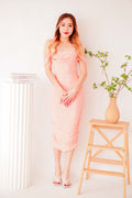 Glam For Me Off Shoulder Dress in Pink Peach