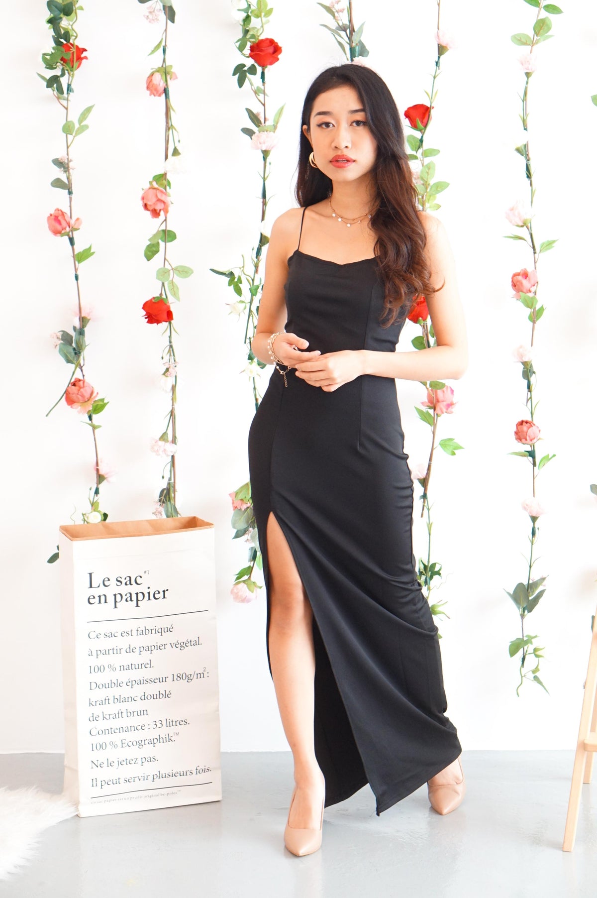 SLAY Maxi Dress with Slit in Black