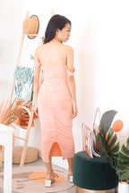 Glam For Me Off Shoulder Dress in Pink Peach