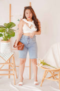 Peaches Midi Denim Shorts in Blue