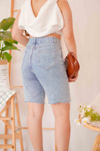 Peaches Midi Denim Shorts in Blue