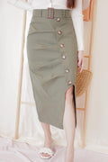 Turn Heads Midi Slit Skirt in Green