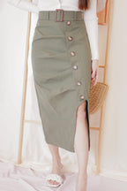 Turn Heads Midi Slit Skirt in Green