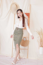 Turn Heads Midi Slit Skirt in Green