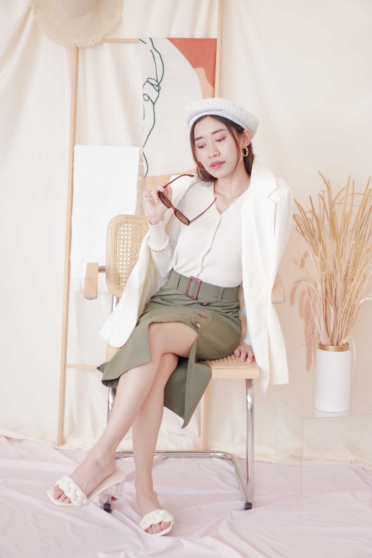 Turn Heads Midi Slit Skirt in Green