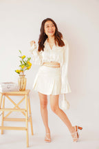 Los Angeles Satin Tie Skirt in Cream