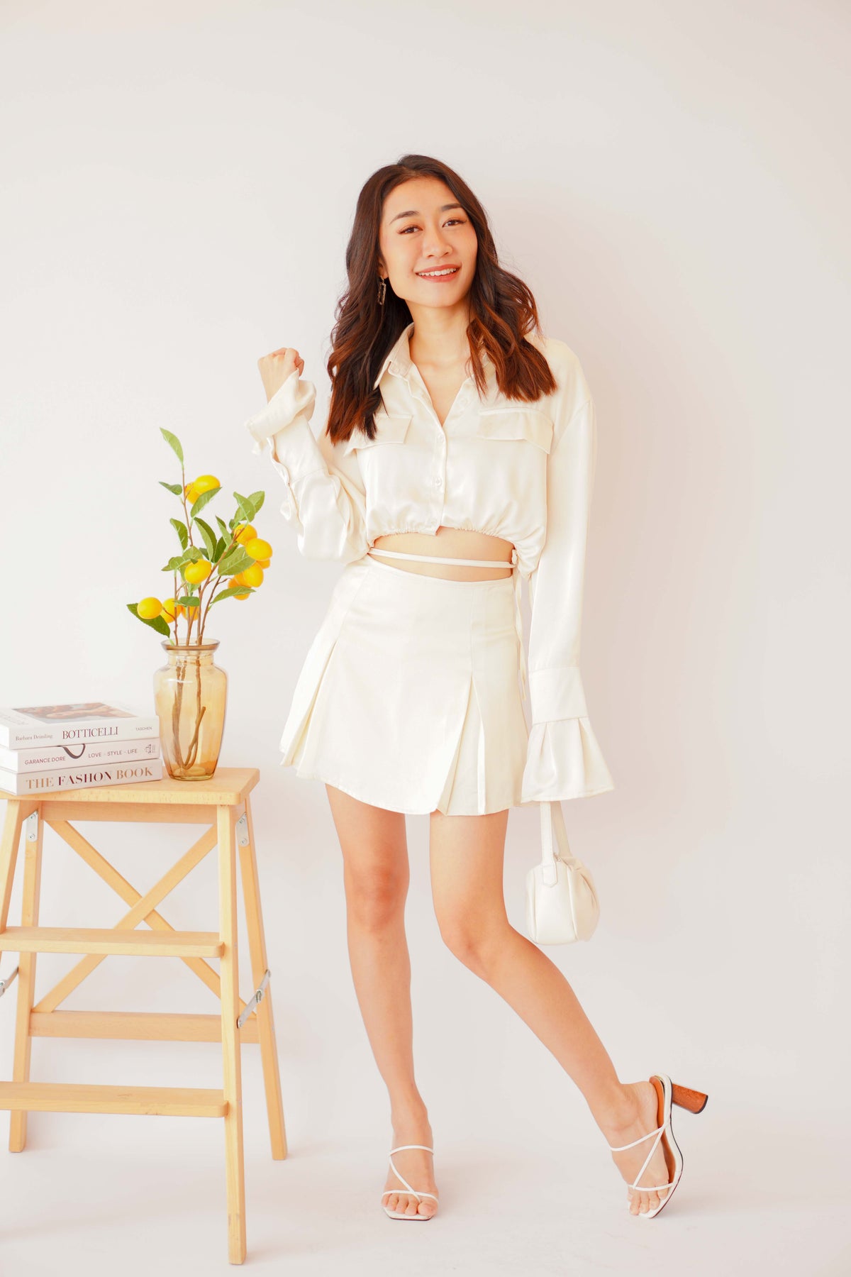 Los Angeles Satin Tie Skirt in Cream