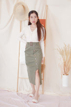 Turn Heads Midi Slit Skirt in Green