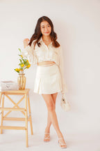 Los Angeles Satin Tie Skirt in Cream