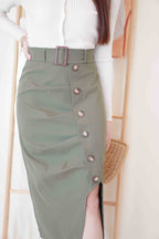 Turn Heads Midi Slit Skirt in Green