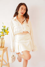 Los Angeles Satin Tie Skirt in Cream