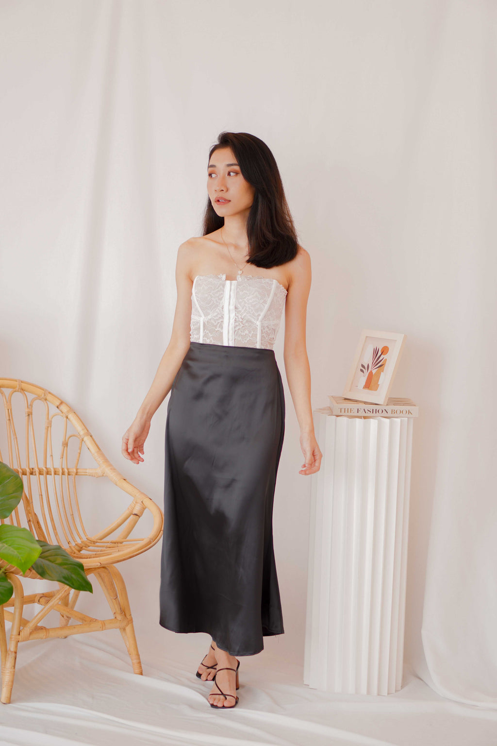 Glossier Satin Skirt in Black