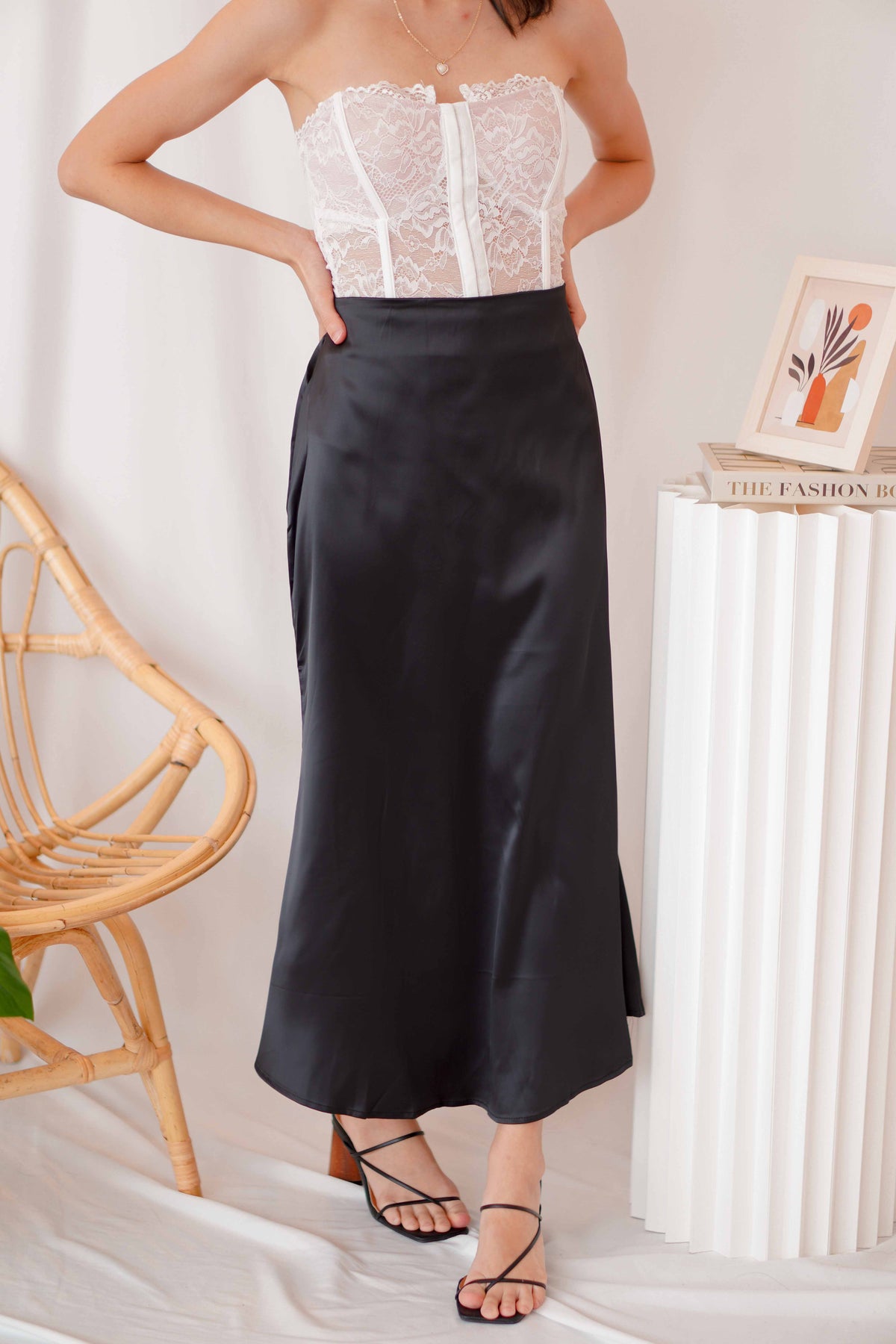 Glossier Satin Skirt in Black