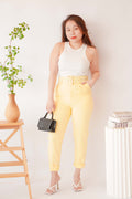 Freda High Waisted Pants with Belt in Yellow