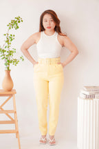 Freda High Waisted Pants with Belt in Yellow