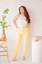 Freda High Waisted Pants with Belt in Yellow