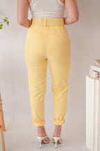 Freda High Waisted Pants with Belt in Yellow