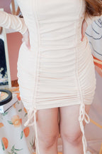 Rewriting Rules Ruched Bodycon Dress in Nude