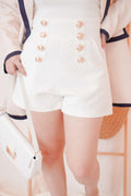 Clear Lead High Waisted Button Shorts in White