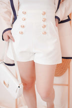 Clear Lead High Waisted Button Shorts in White