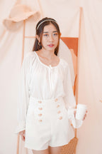 Clear Lead High Waisted Button Shorts in White