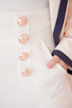 Clear Lead High Waisted Button Shorts in White