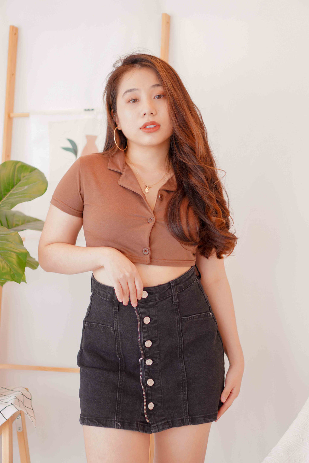 Cocoa Hills Collar Cropped Top in Brown