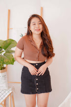 Cocoa Hills Collar Cropped Top in Brown