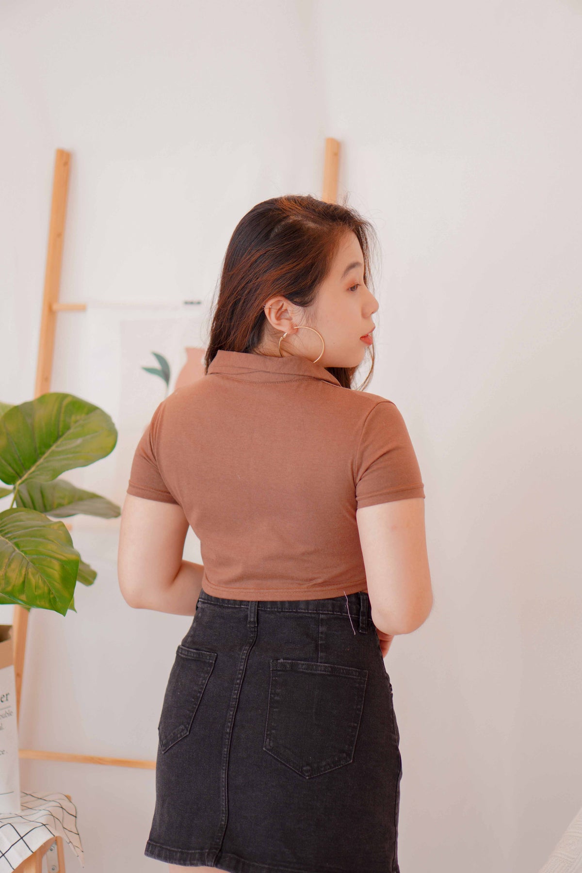 Cocoa Hills Collar Cropped Top in Brown