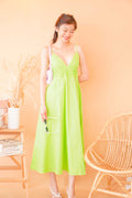 Miah Deep V Midi Dress in Green
