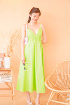Miah Deep V Midi Dress in Green