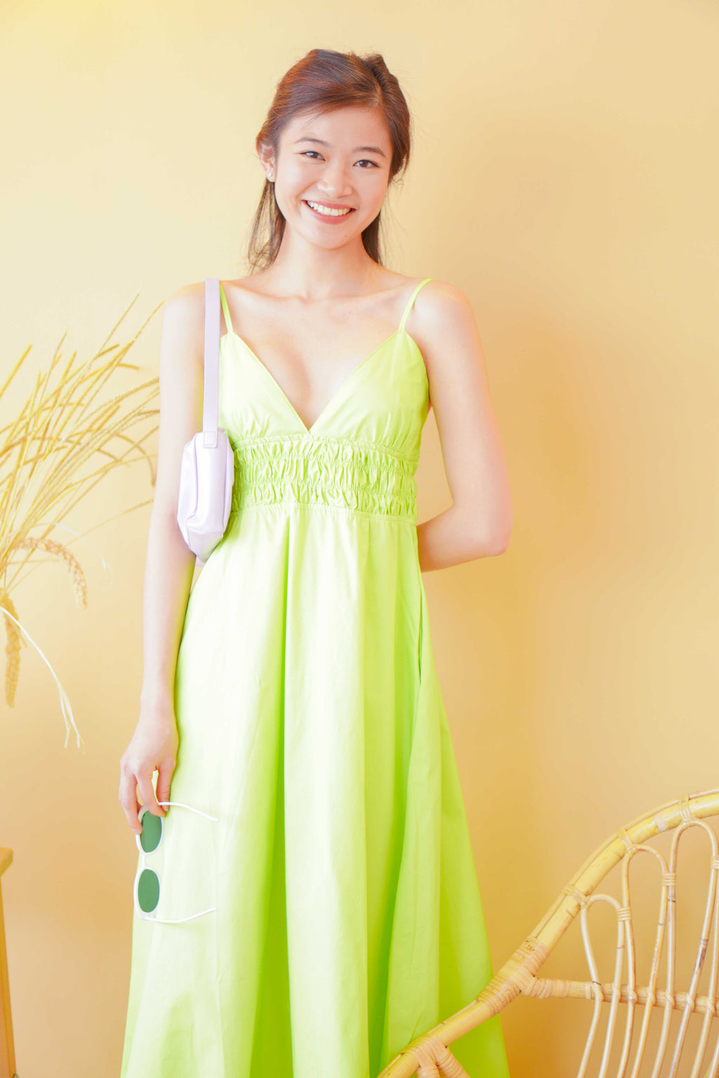 Miah Deep V Midi Dress in Green